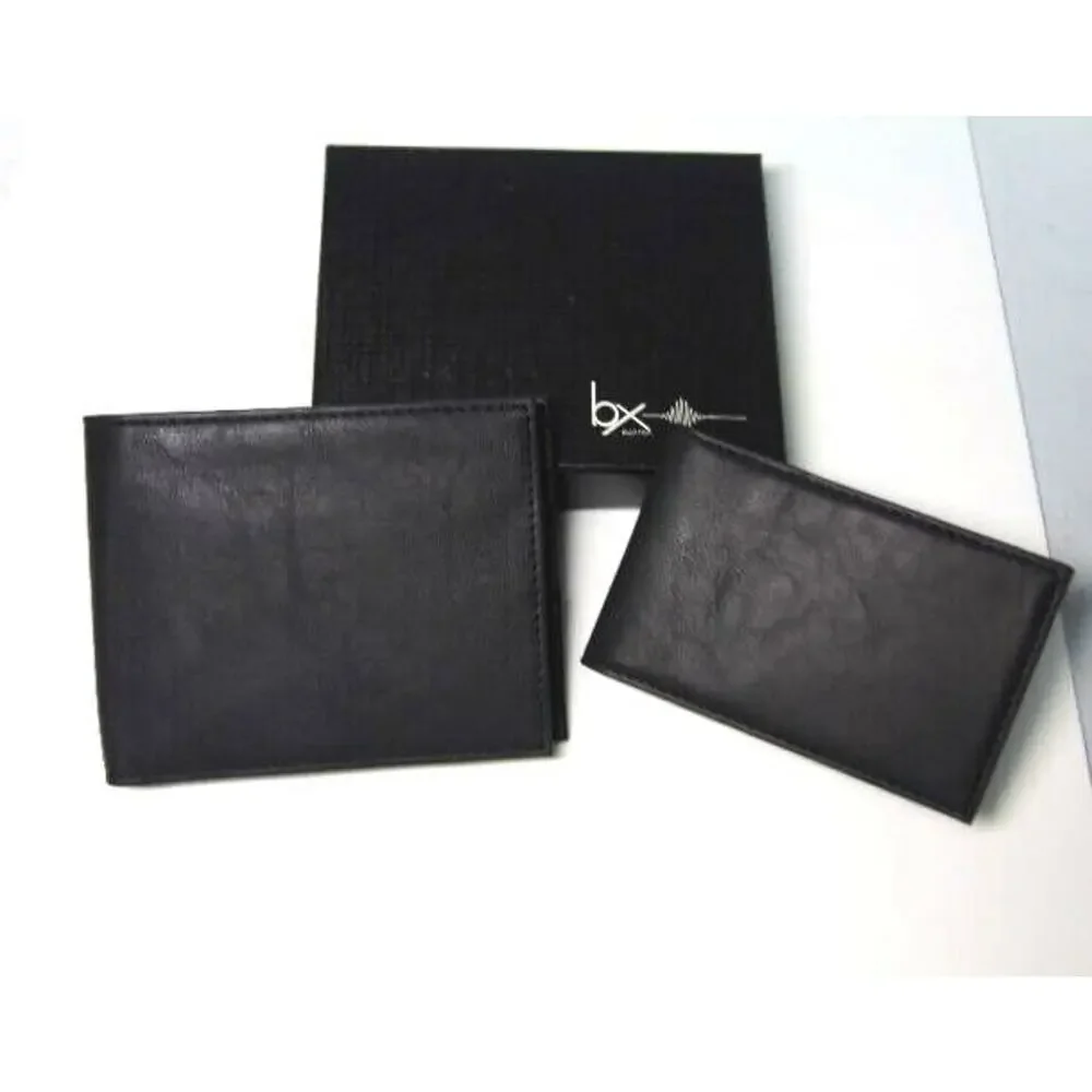 Mens CONVERTIBLE BILLFOLD + PASSCASE WALLET Buxton Black Faux Leather RFID NEW